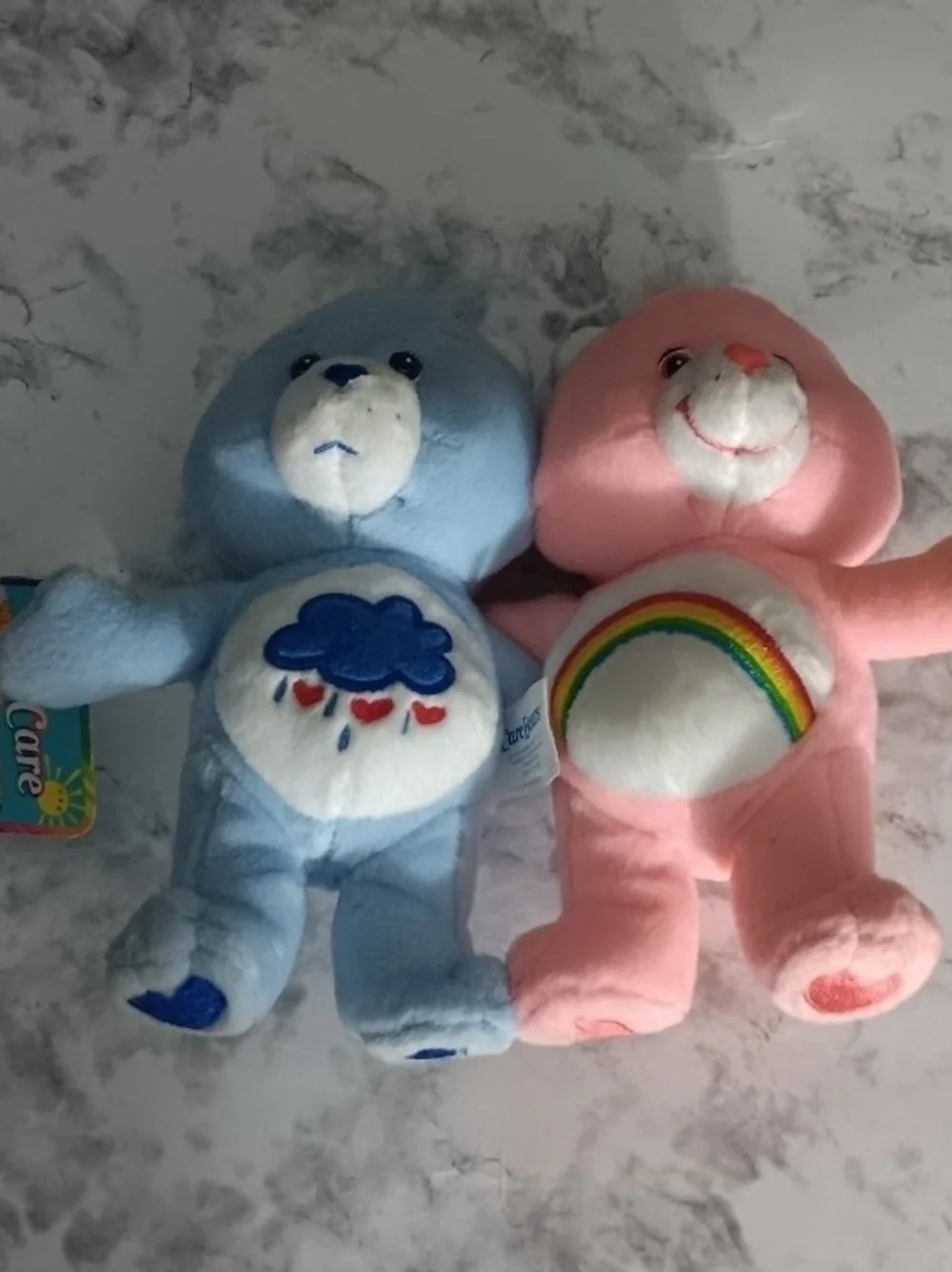 Vintage 2002 Care Bears Cuddle Pair – Cheer Bear & Grumpy Bear – Tagged